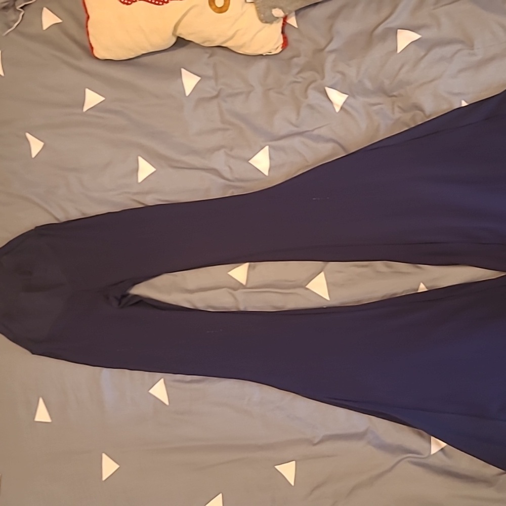 Aerie Real Me Super Flare Hi Rise Short Inseam ribbed leggings in Dark Blue